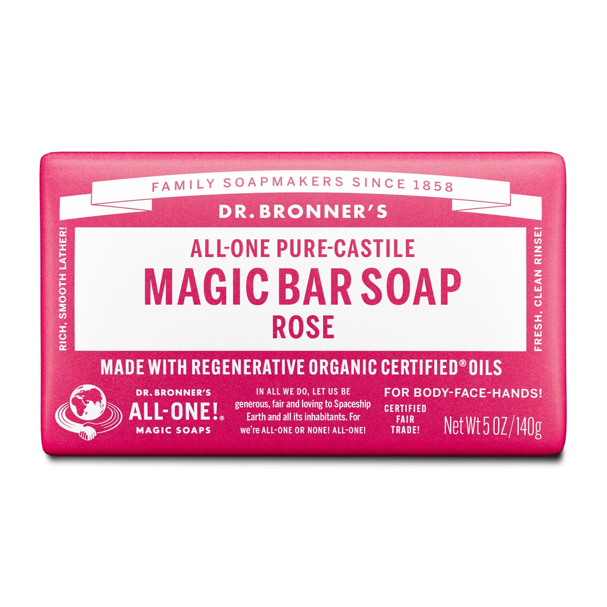 Dr. Bronner's Rose Pure-Castile Magic Bar Soap 140g