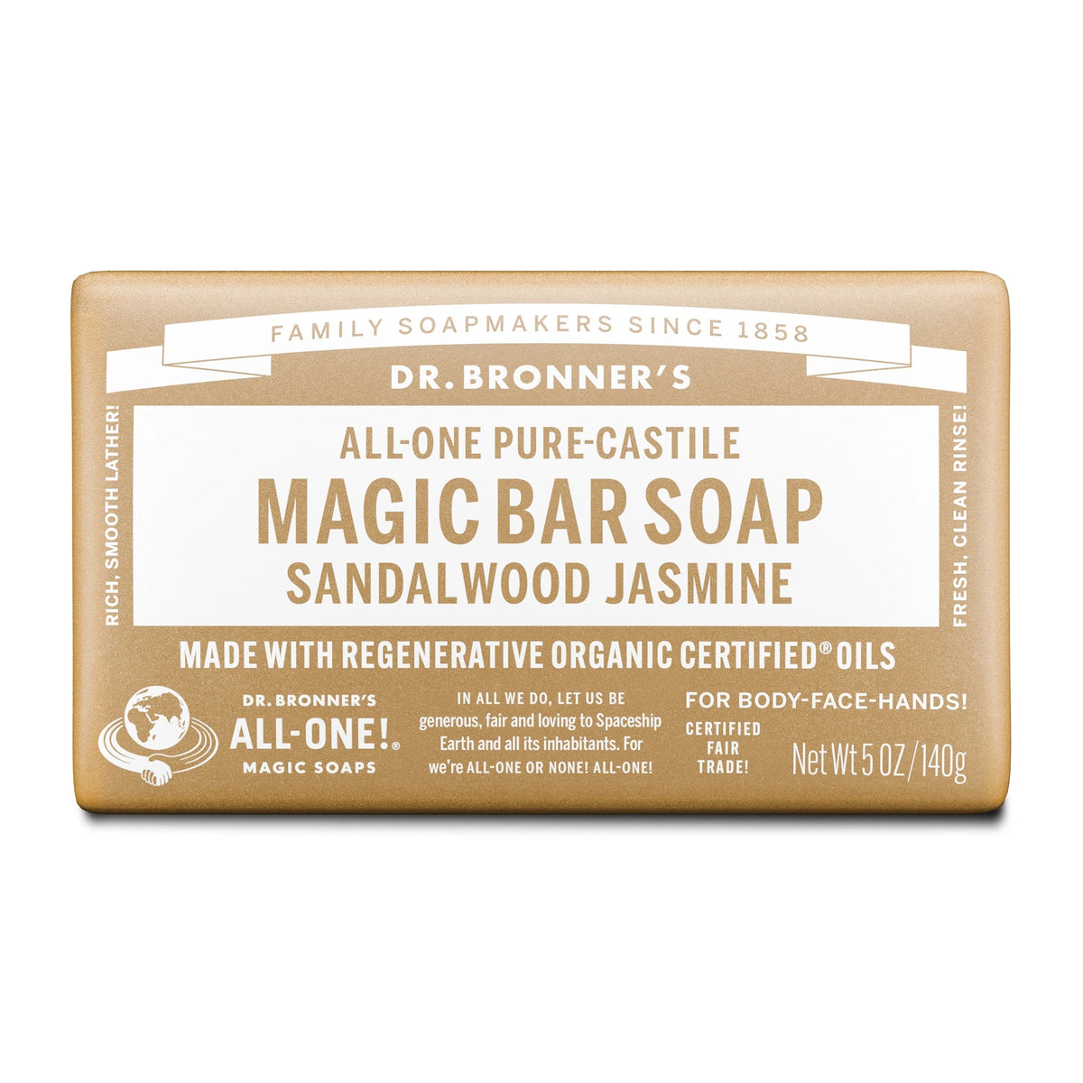 Dr. Bronner's Sandalwood Jasmine Pure-Castile Magic Bar Soap 140g