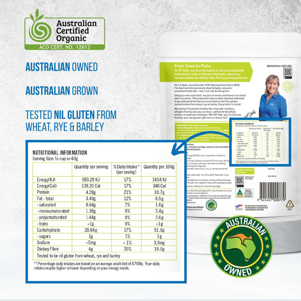 GF Oats Organic Oats ingredients and nutrition label