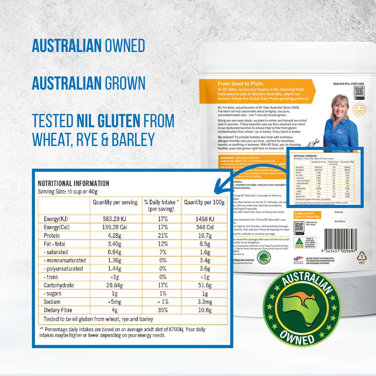 GF Oats Quick Oats ingredients and nutrition label
