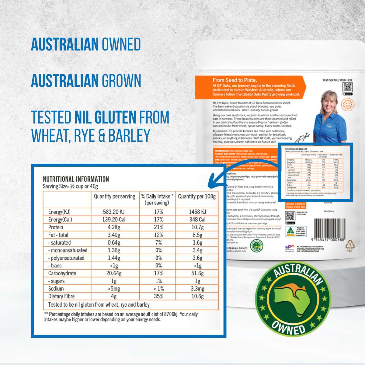 GF Oats Traditional Oats ingredients and nutrition label