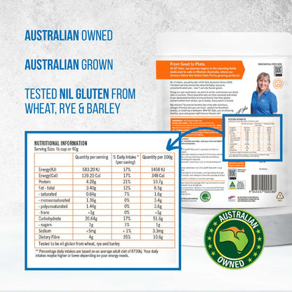 GF Oats Traditional Oats ingredients and nutrition label