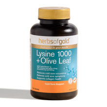 Herbs of Gold Lysine 1000 and Olive Leaf 100 Tablets bottle