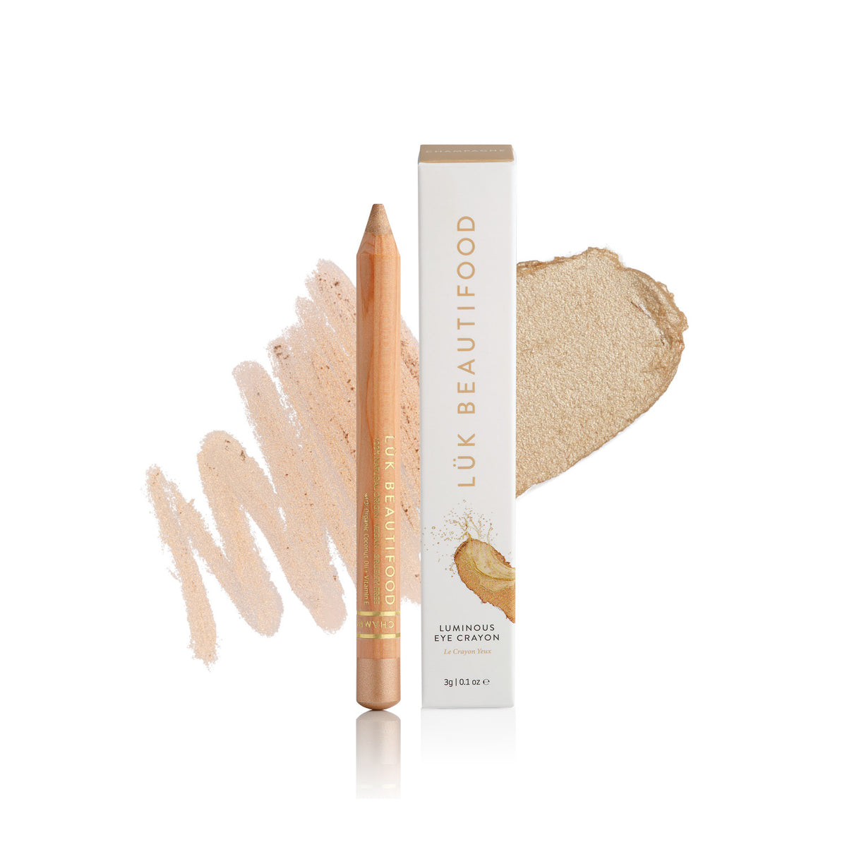 Lük Beautifood Luminous Eye Crayon Champagne with warm honey gold swatch