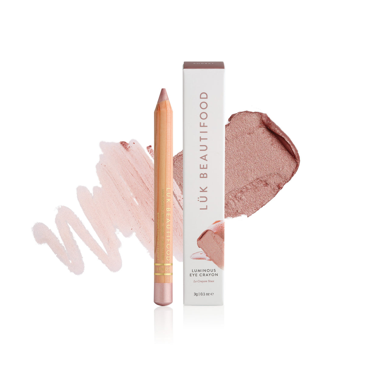 Lük Beautifood Luminous Eye Crayon Sorbet with soft dusty rose swatch