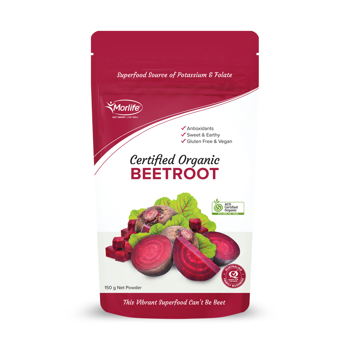 Morlife Certified Organic Beetroot Powder 150g pouch