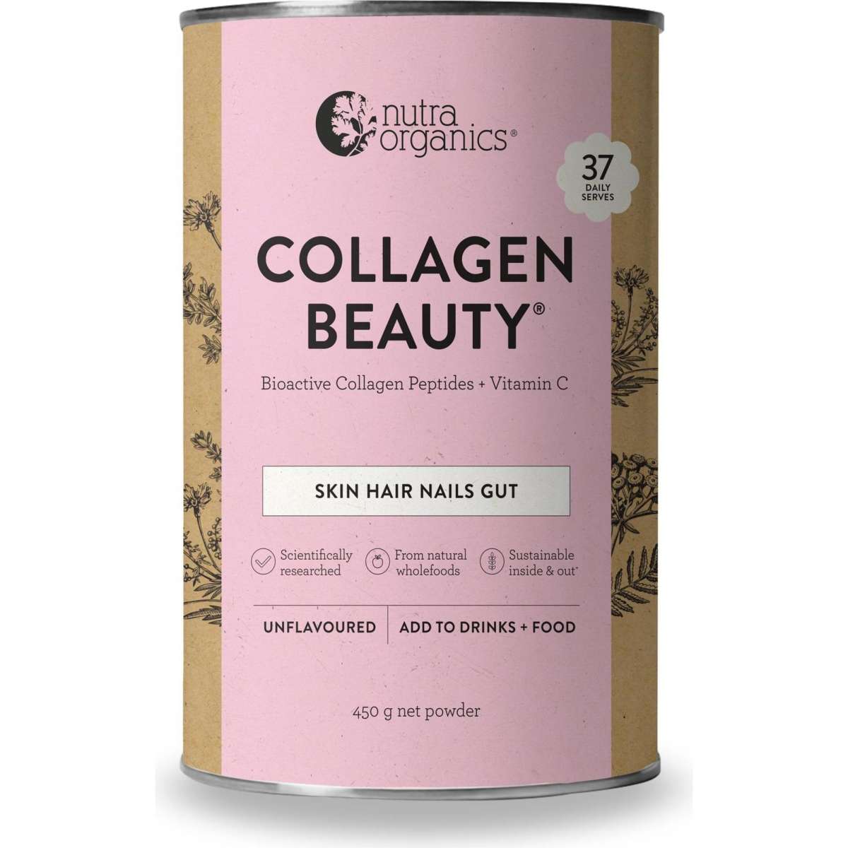 Nutra Organics Collagen Beauty Unflavoured 450g canister