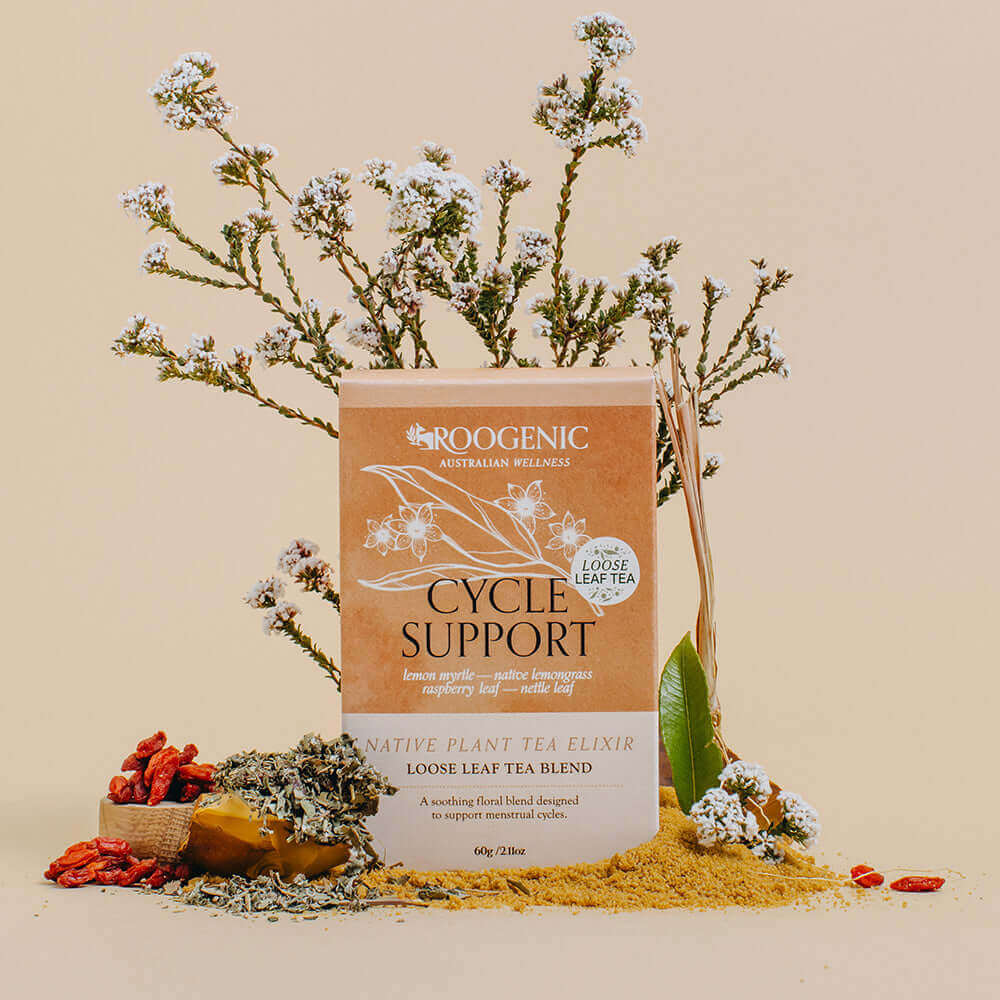 Roogenic Cycle Support Tea box containing 18 tea bags