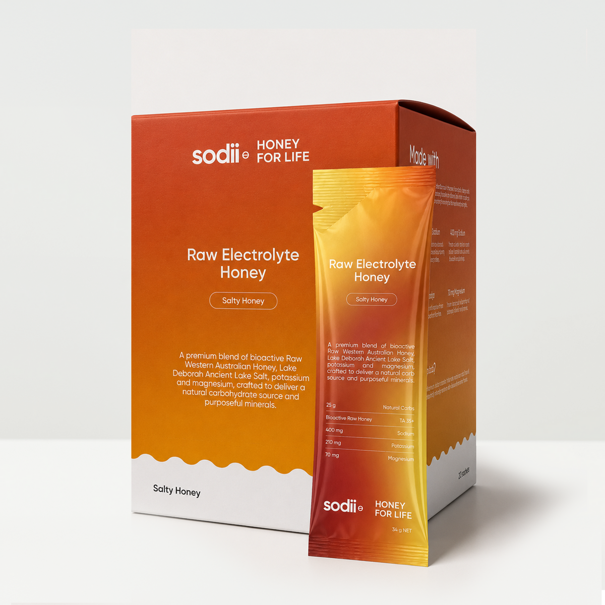 SODii Raw Electrolyte Honey box of 20 individual 34g sachets
