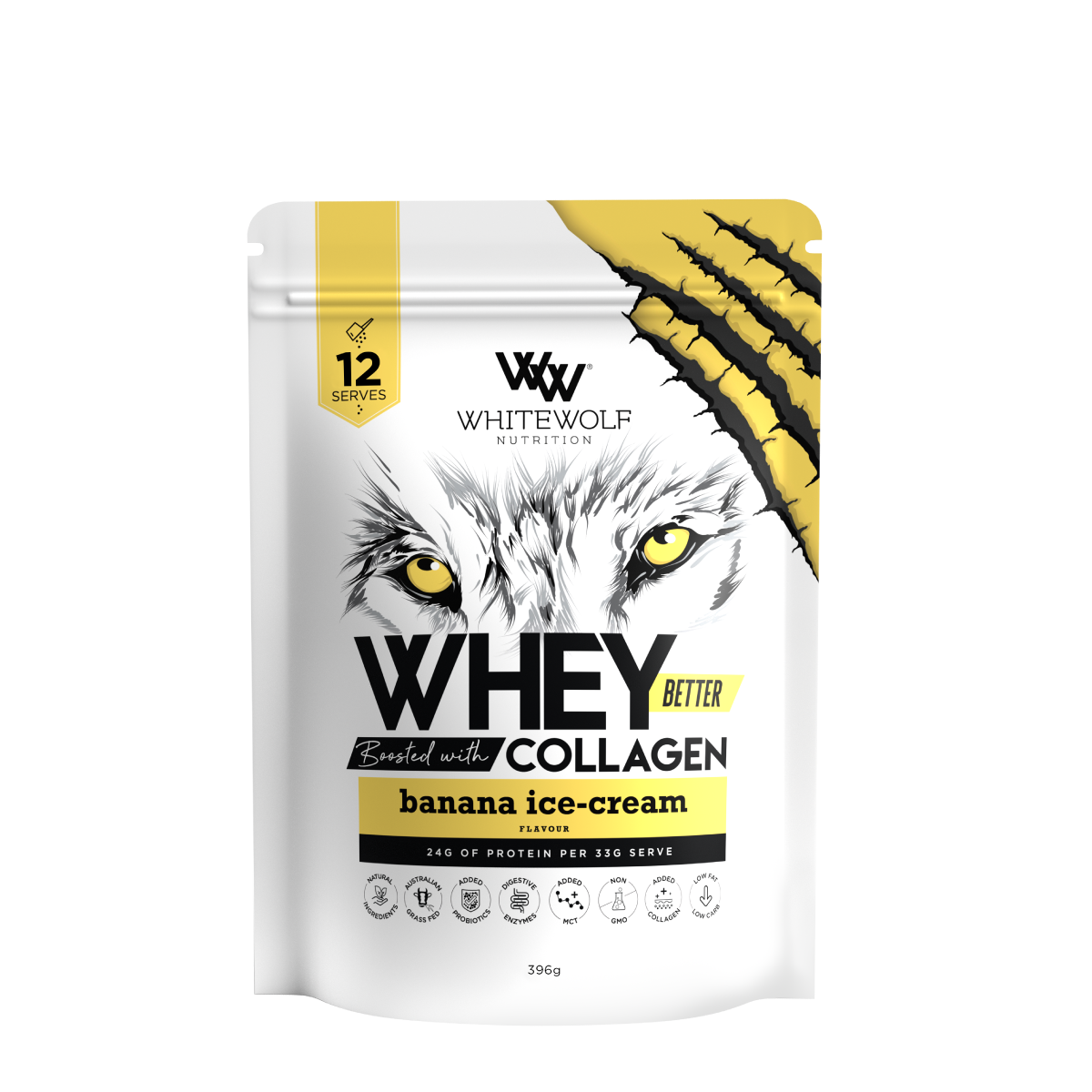 White Wolf Nutrition Whey Protein + Collagen Banana Ice-Cream 396g