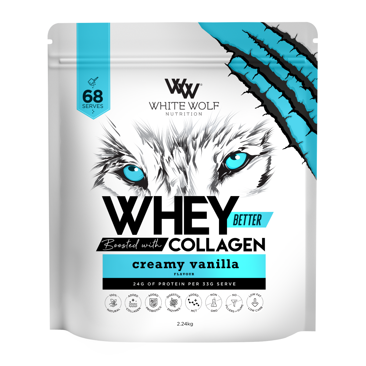 White Wolf Nutrition Whey Protein + Collagen Creamy Vanilla 2.24kg