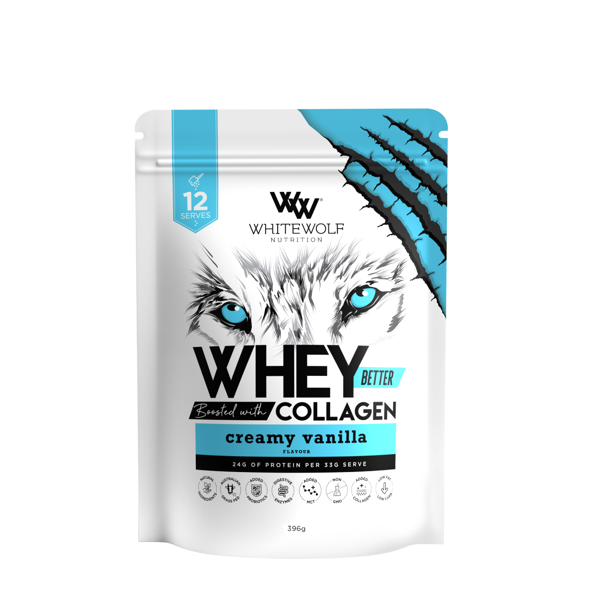 White Wolf Nutrition Whey Protein + Collagen Creamy Vanilla 396g